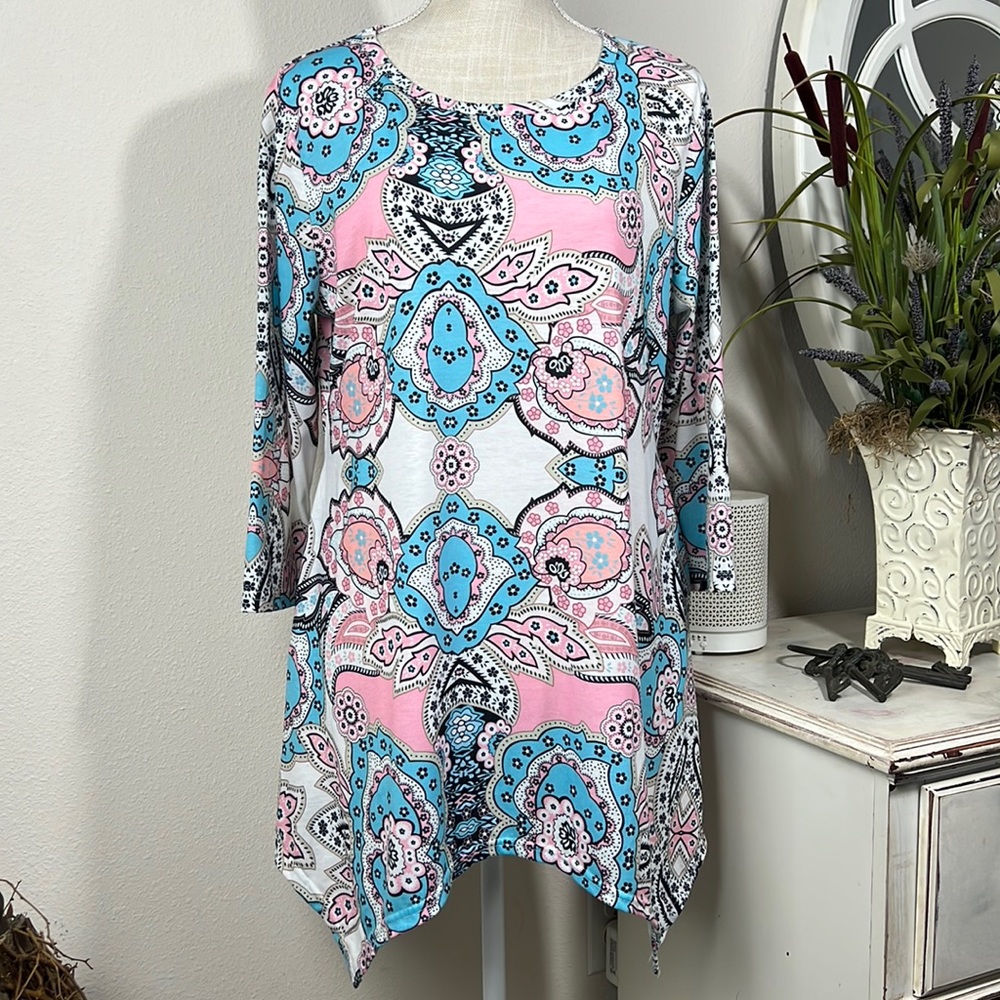 Pink/White/Blue L Mixed Pattern Tunic